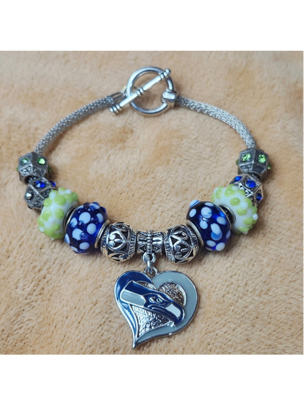 Green and Blue Seattle Seahawks Charm Bracelet